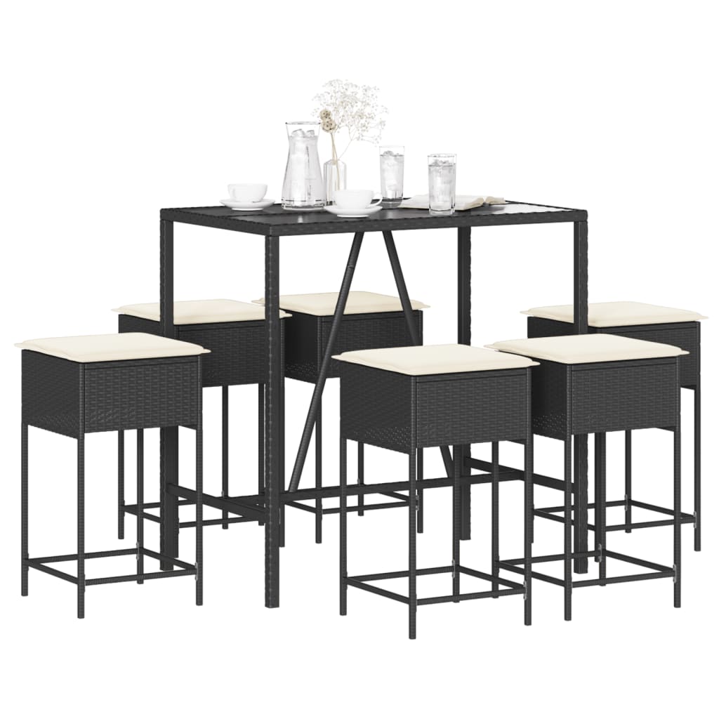 7-Tlg. Gartenbar-Set Mit Kissen Poly Rattan