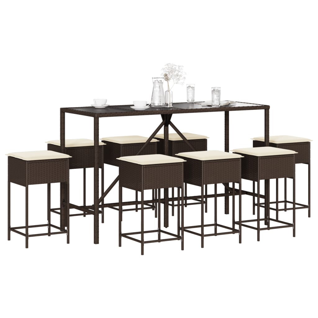 7-Tlg. Gartenbar-Set Mit Kissen Poly Rattan