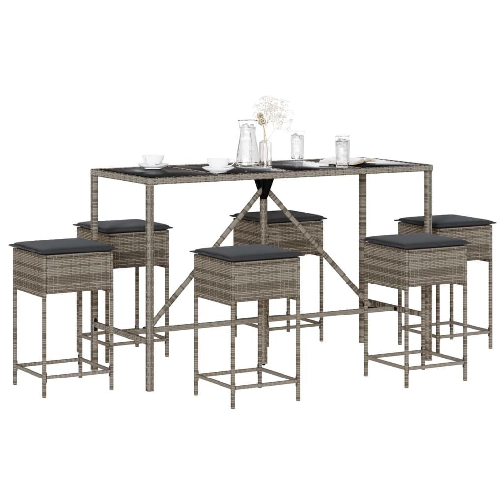 7-Tlg. Gartenbar-Set Mit Kissen Poly Rattan