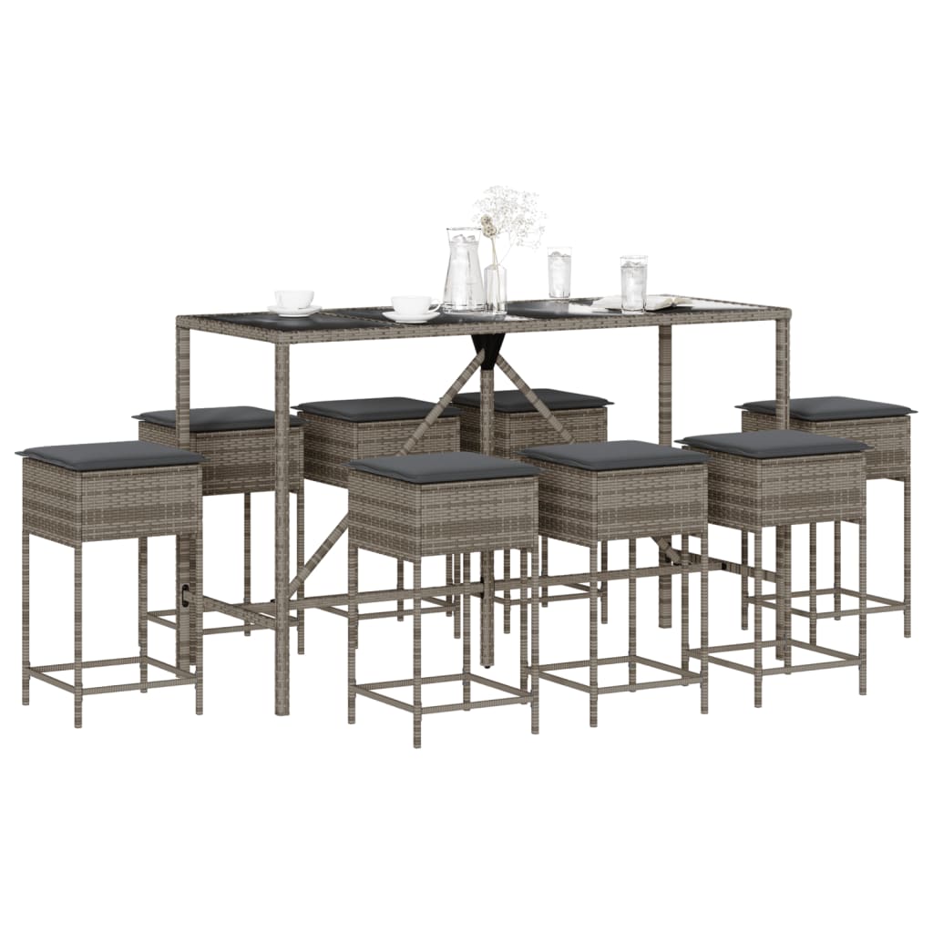 7-Tlg. Gartenbar-Set Mit Kissen Poly Rattan