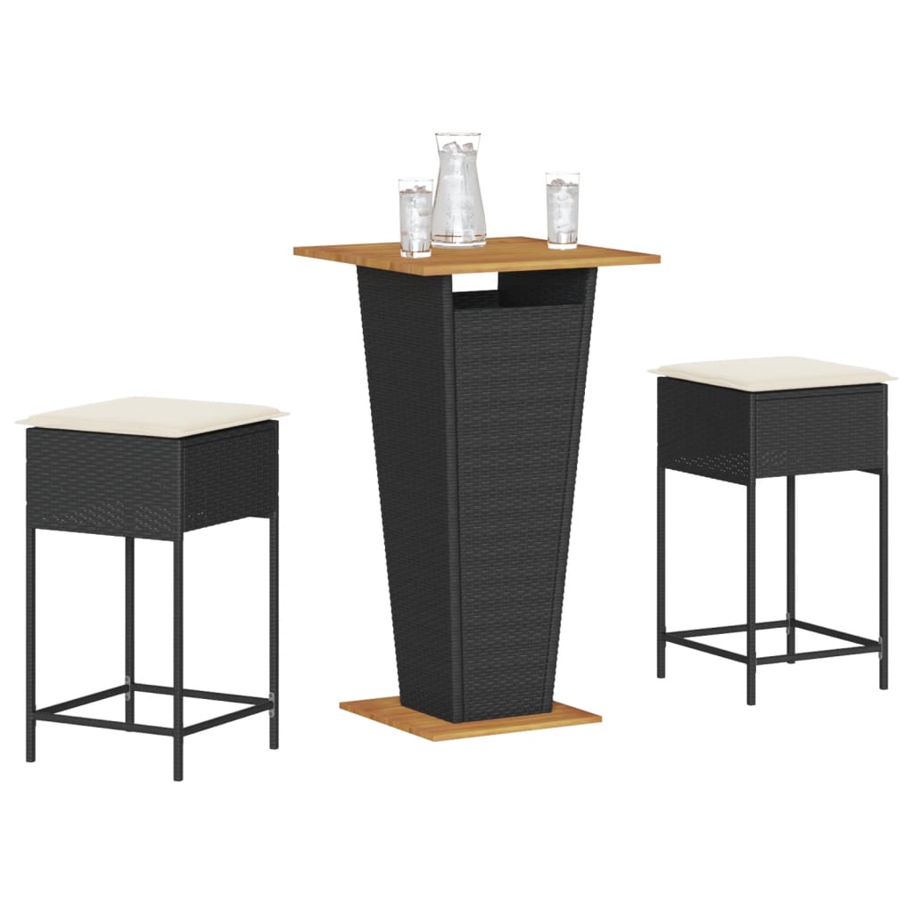 3-Tlg. Gartenbar-Set Mit Kissen Poly Rattan