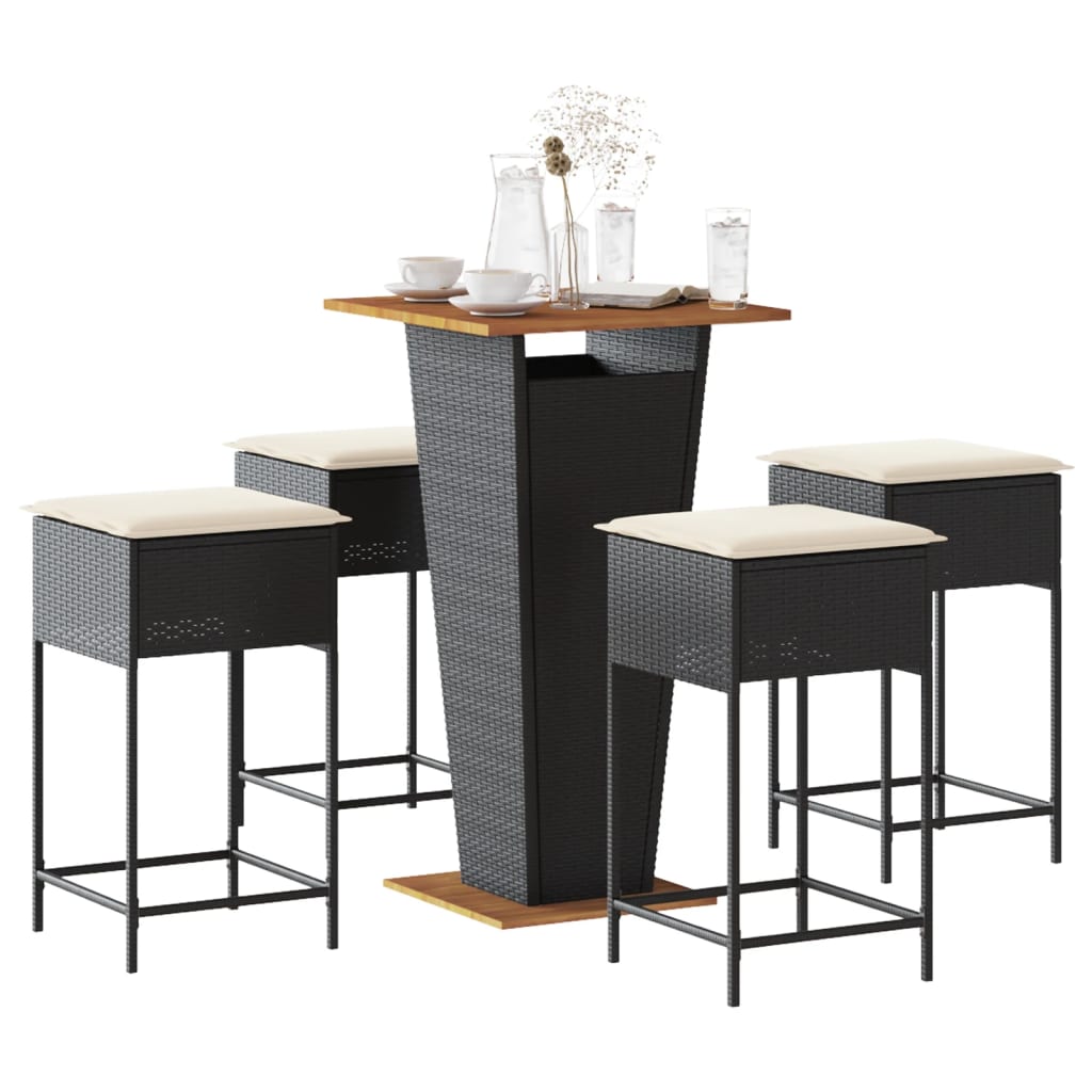 3-Tlg. Gartenbar-Set Mit Kissen Poly Rattan
