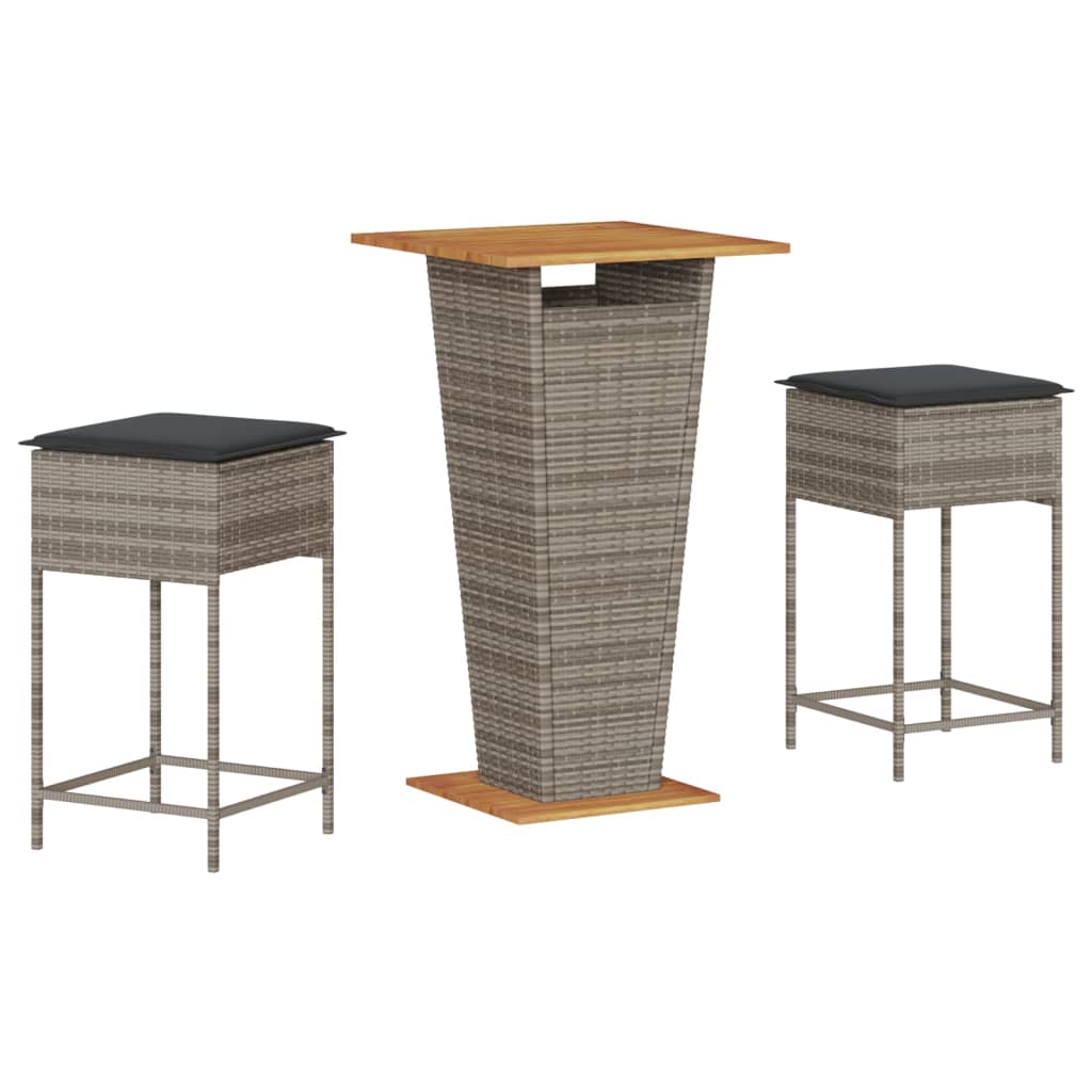3-Tlg. Gartenbar-Set Mit Kissen Poly Rattan