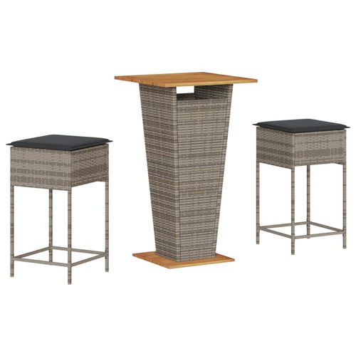 3-Tlg. Gartenbar-Set Mit Kissen Poly Rattan
