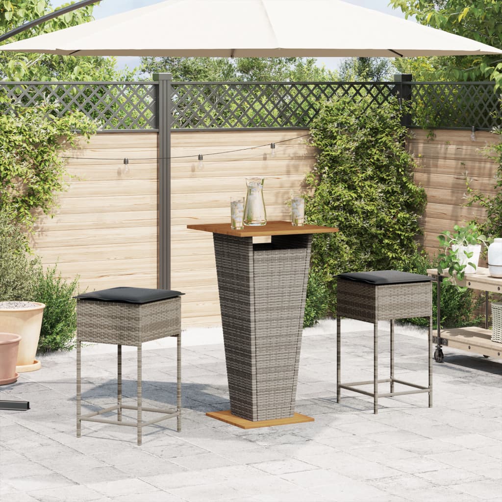 3-Tlg. Gartenbar-Set Mit Kissen Poly Rattan