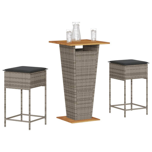 3-Tlg. Gartenbar-Set Mit Kissen Poly Rattan