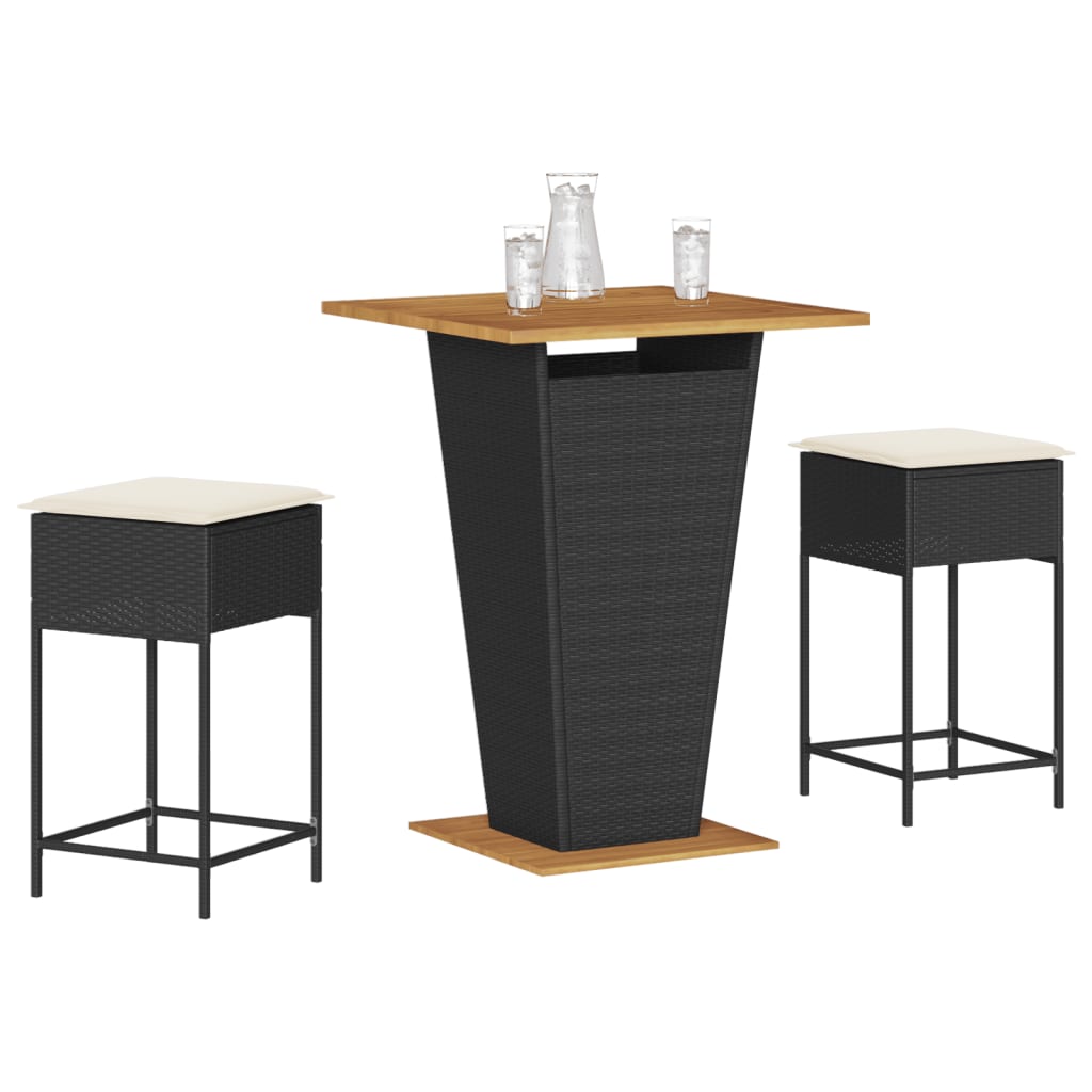 3-Tlg. Gartenbar-Set Mit Kissen Poly Rattan
