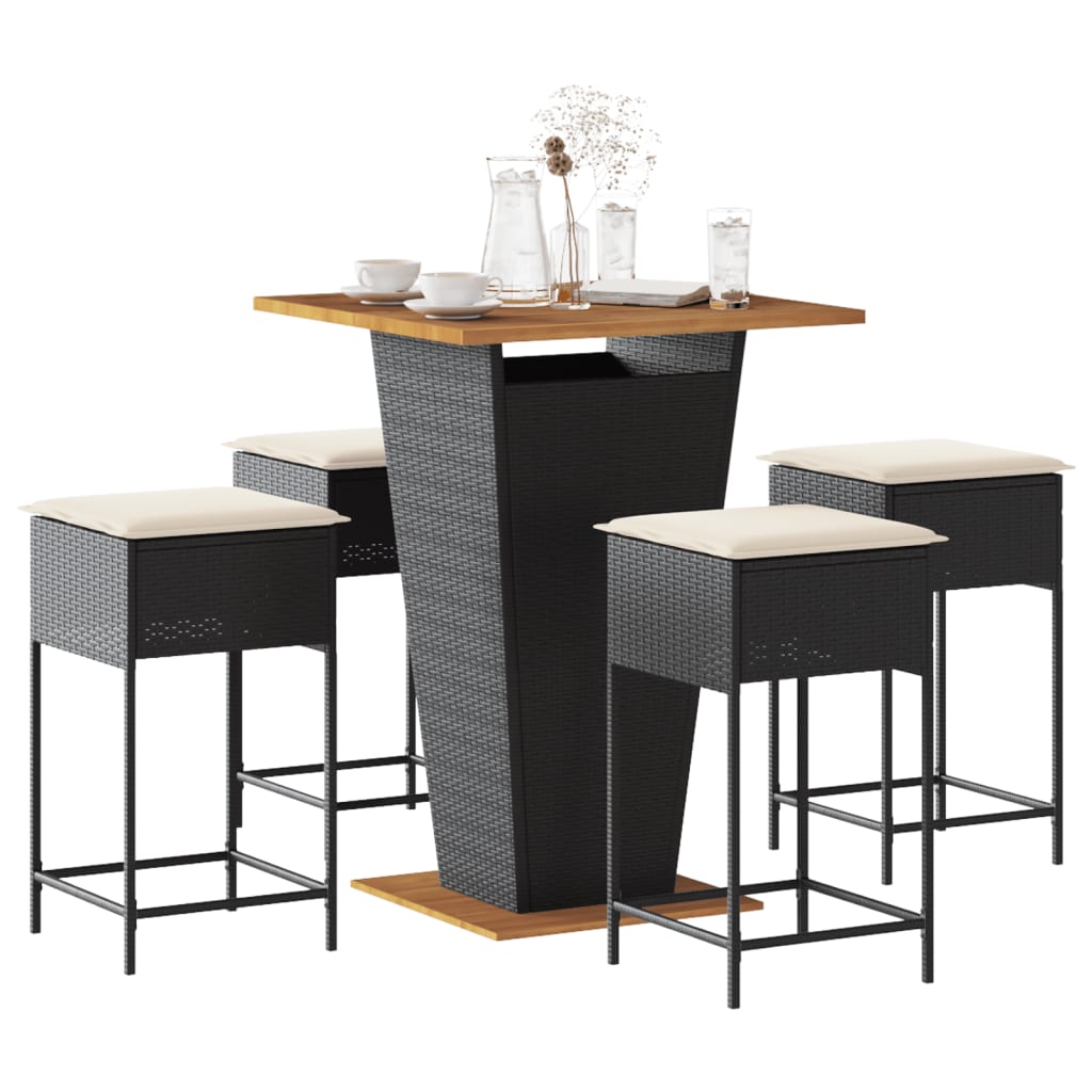 3-Tlg. Gartenbar-Set Mit Kissen Poly Rattan