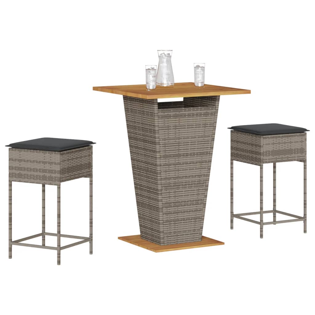 3-Tlg. Gartenbar-Set Mit Kissen Poly Rattan