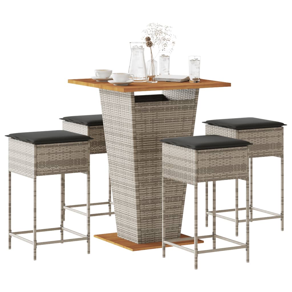 3-Tlg. Gartenbar-Set Mit Kissen Poly Rattan