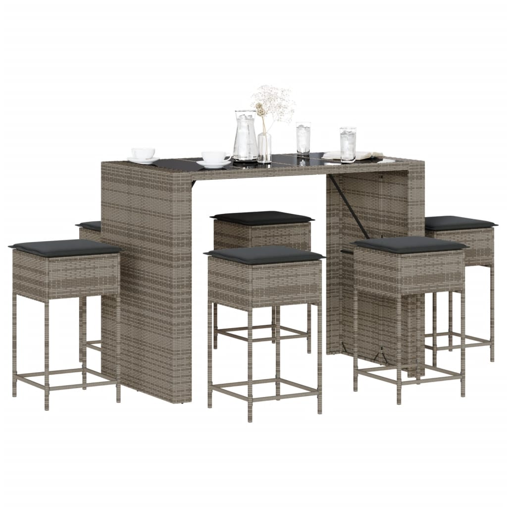 7-Tlg. Gartenbar-Set Mit Kissen Poly Rattan