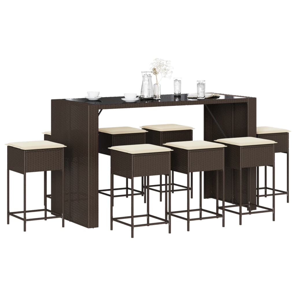 7-Tlg. Gartenbar-Set Mit Kissen Poly Rattan