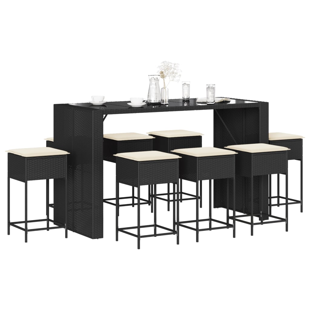 7-Tlg. Gartenbar-Set Mit Kissen Poly Rattan