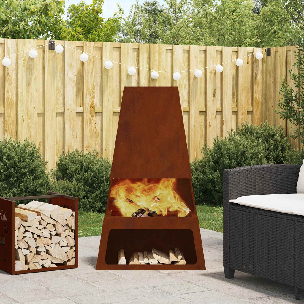 Feuerstelle Rostig 60 X 35 X 100 Cm Wetterfeststahl