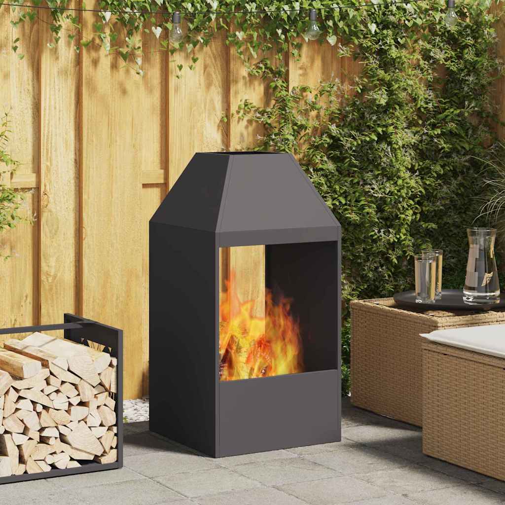 Feuerstelle Schwarz 50 X 50 X 100 Cm Wetterfeststahl