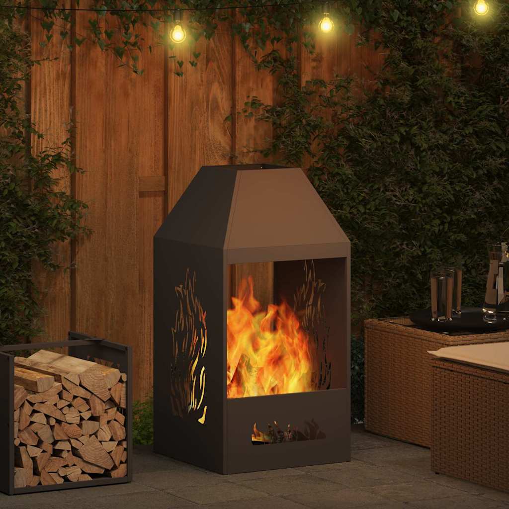 Feuerstelle Schwarz 50 X 50 X 100 Cm Wetterfeststahl