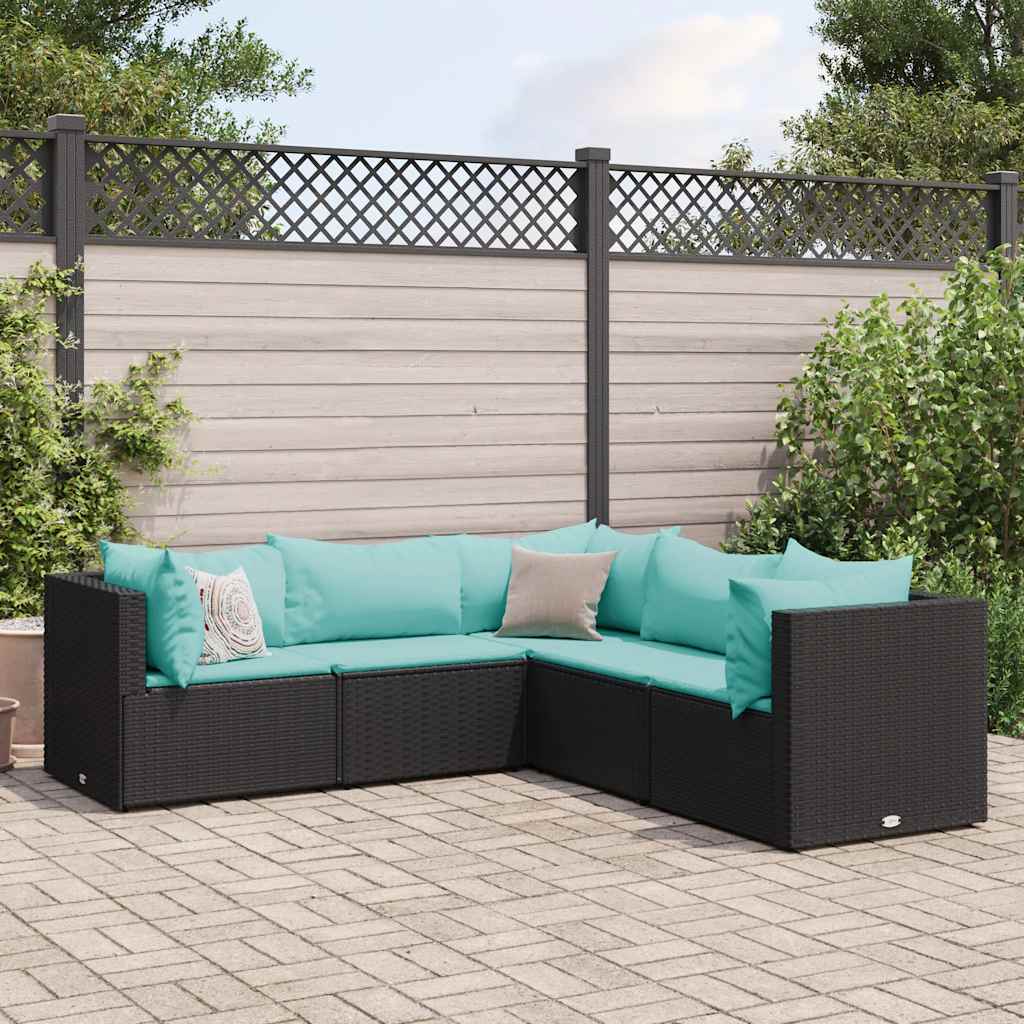 7-Tlg. Garten-Lounge-Set Mit Kissen Schwarz Poly Rattan