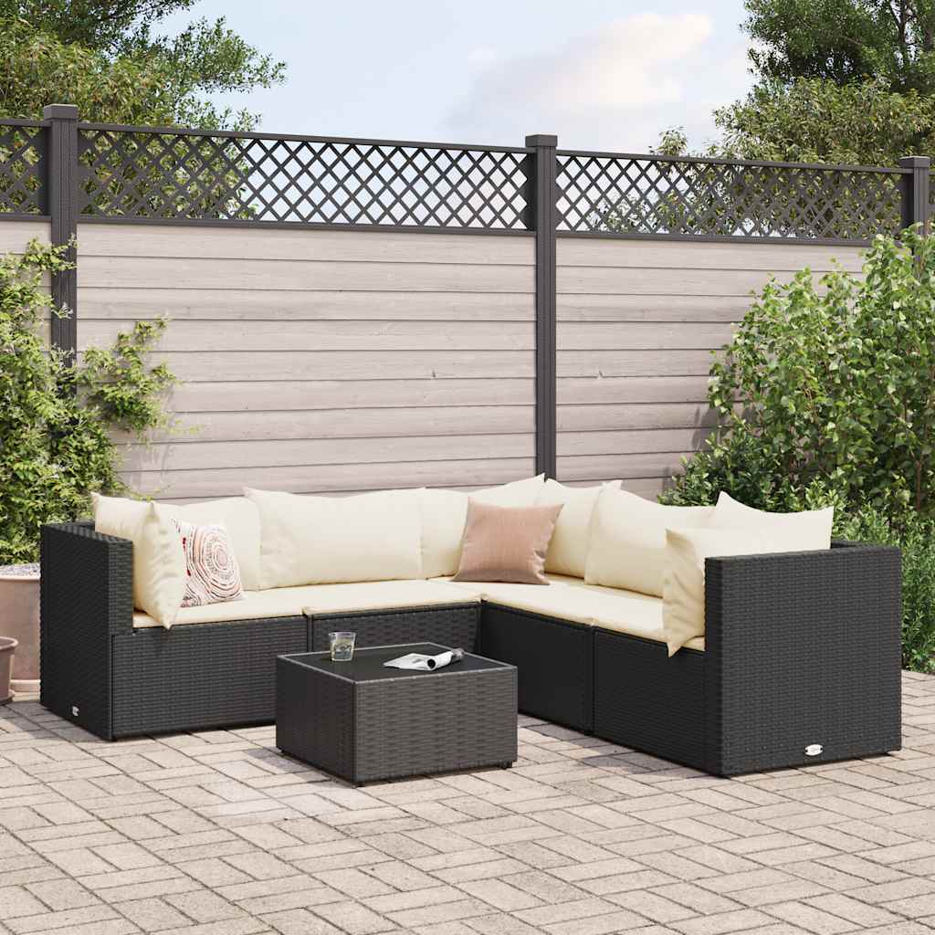 7-Tlg. Garten-Lounge-Set Mit Kissen Schwarz Poly Rattan