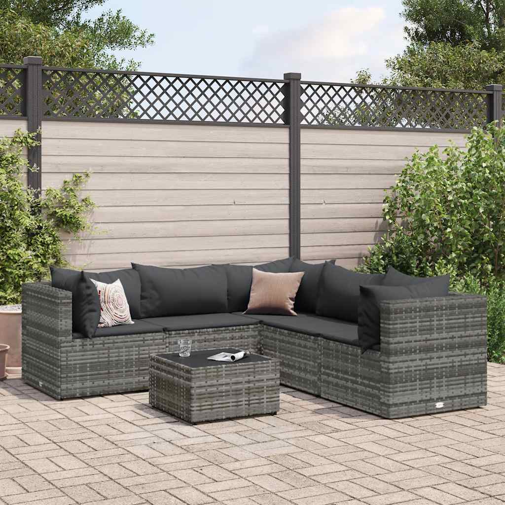 7-Tlg. Garten-Lounge-Set Mit Kissen Schwarz Poly Rattan