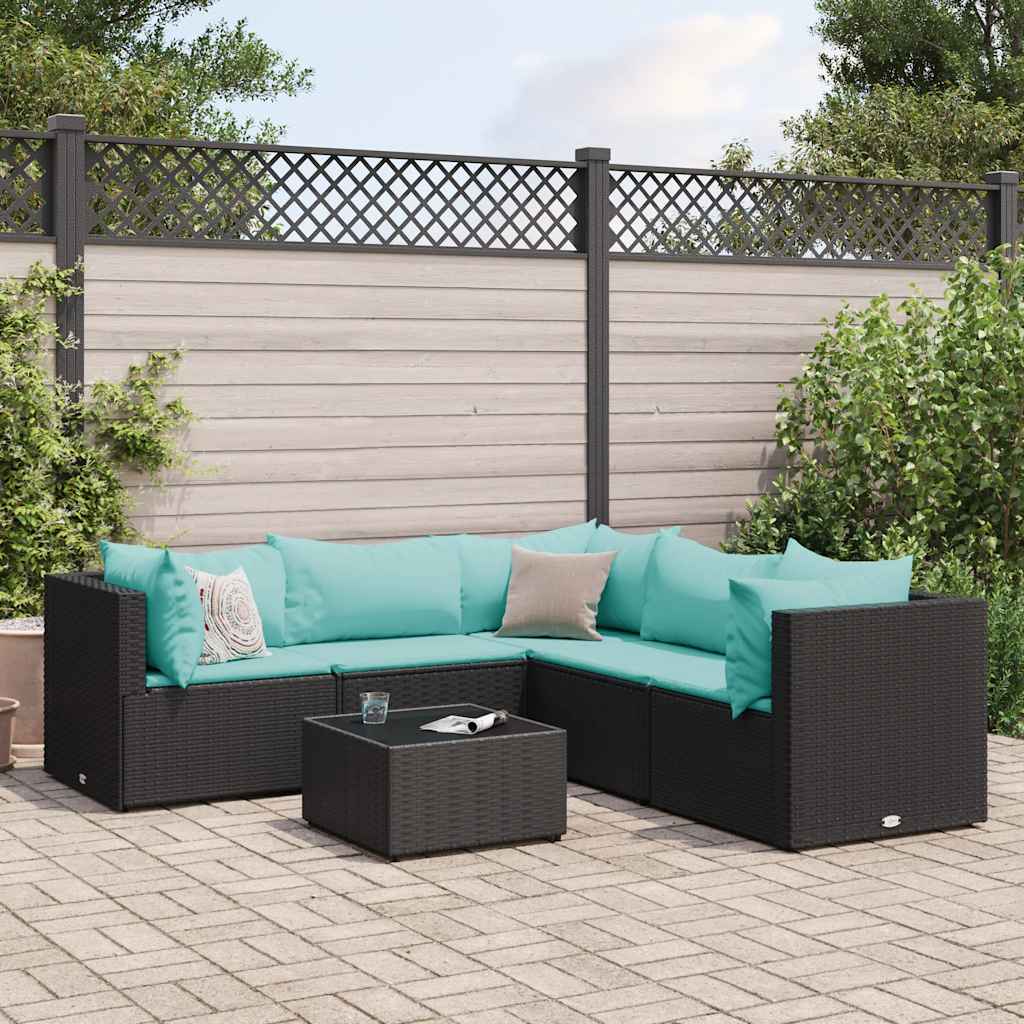 7-Tlg. Garten-Lounge-Set Mit Kissen Schwarz Poly Rattan