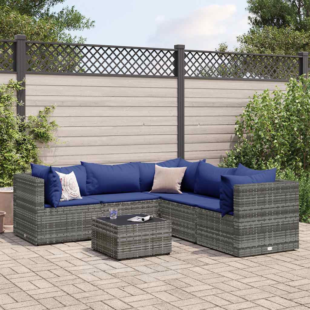 7-Tlg. Garten-Lounge-Set Mit Kissen Schwarz Poly Rattan