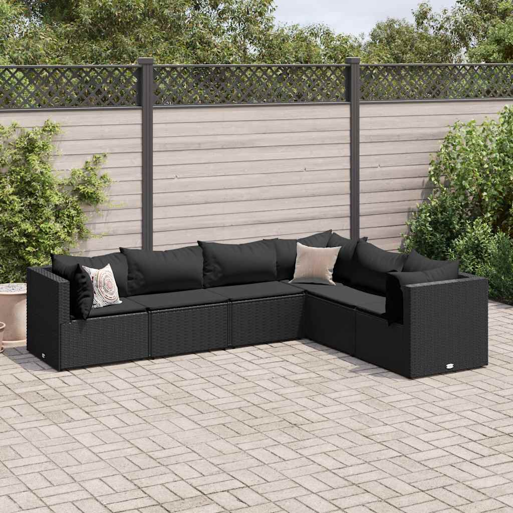 7-Tlg. Garten-Lounge-Set Mit Kissen Schwarz Poly Rattan