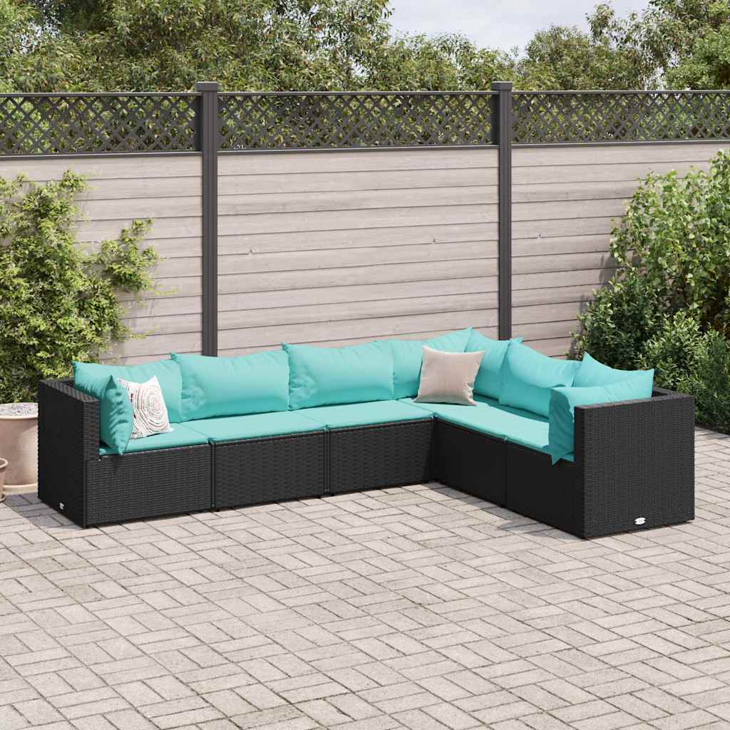 7-Tlg. Garten-Lounge-Set Mit Kissen Schwarz Poly Rattan