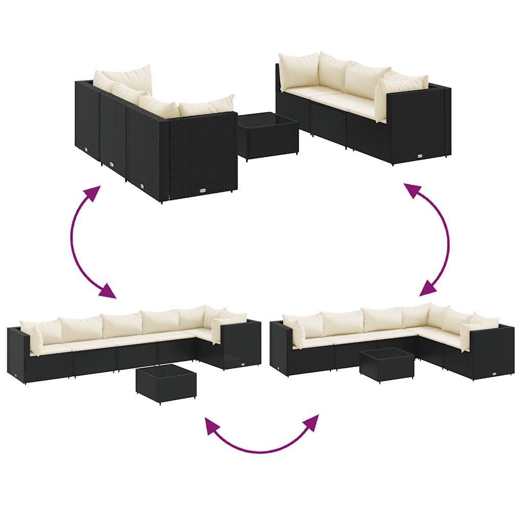 7-Tlg. Garten-Lounge-Set Mit Kissen Schwarz Poly Rattan