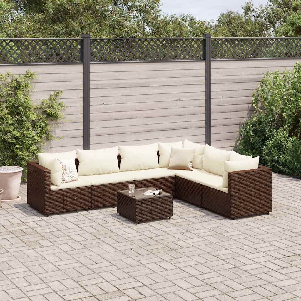 7-Tlg. Garten-Lounge-Set Mit Kissen Schwarz Poly Rattan