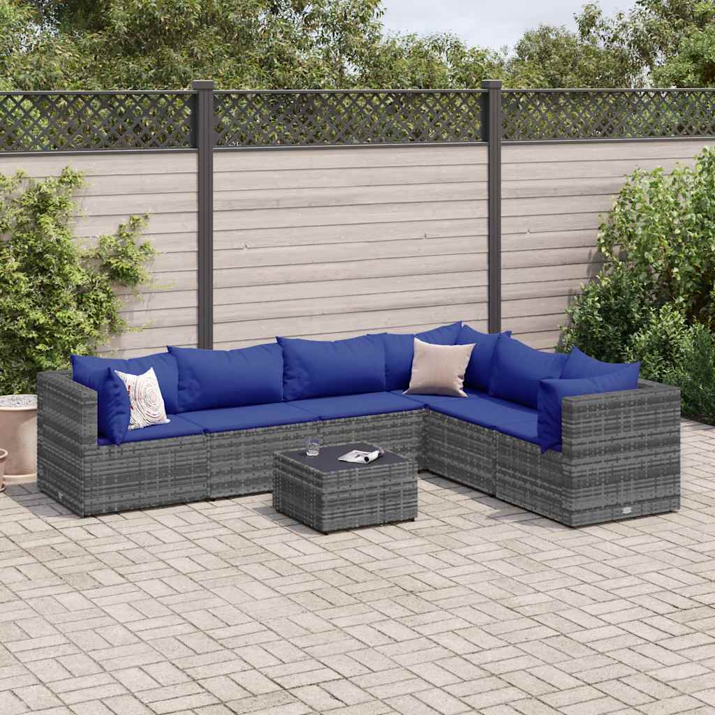 7-Tlg. Garten-Lounge-Set Mit Kissen Schwarz Poly Rattan