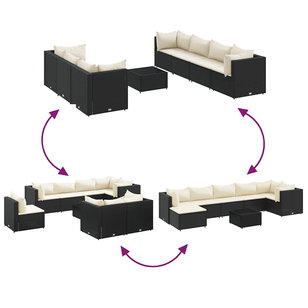 8-Tlg. Garten-Lounge-Set Mit Kissen Schwarz Poly Rattan