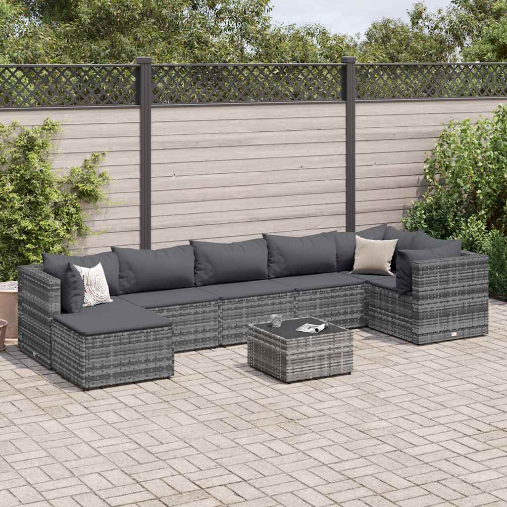 8-Tlg. Garten-Lounge-Set Mit Kissen Schwarz Poly Rattan