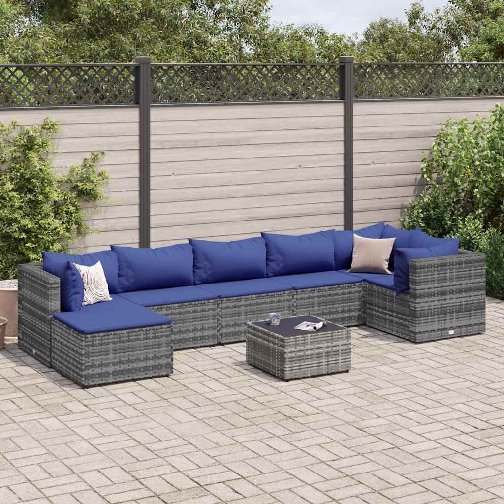 8-Tlg. Garten-Lounge-Set Mit Kissen Schwarz Poly Rattan