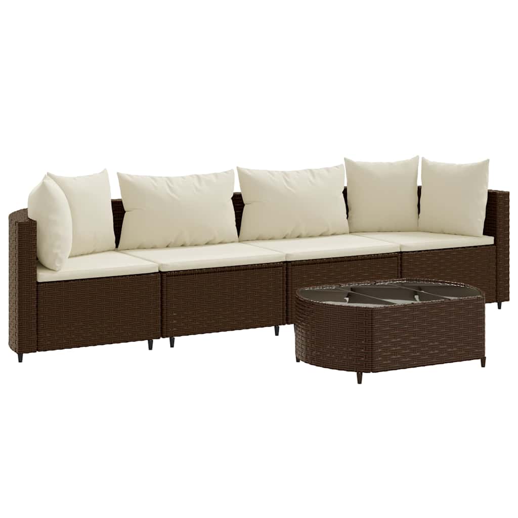 5-Tlg. Garten-Sofagarnitur Mit Kissen Braun Poly Rattan