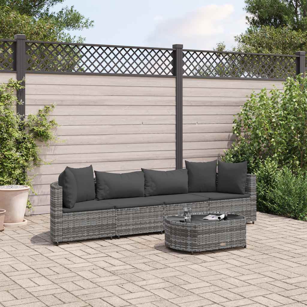 5-Tlg. Garten-Sofagarnitur Mit Kissen Braun Poly Rattan