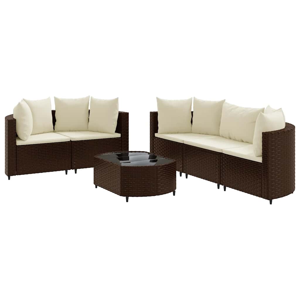 6-Tlg. Garten-Sofagarnitur Mit Kissen Braun Poly Rattan