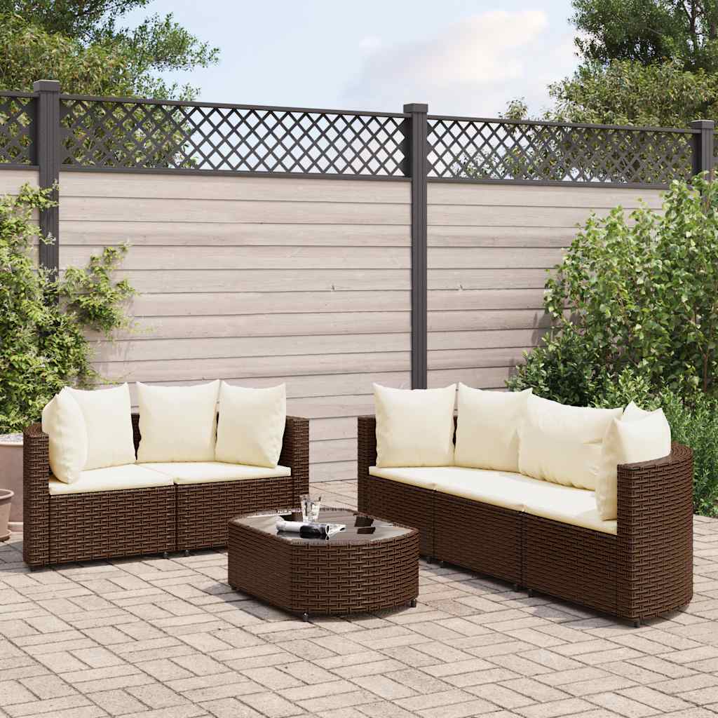 6-Tlg. Garten-Sofagarnitur Mit Kissen Braun Poly Rattan