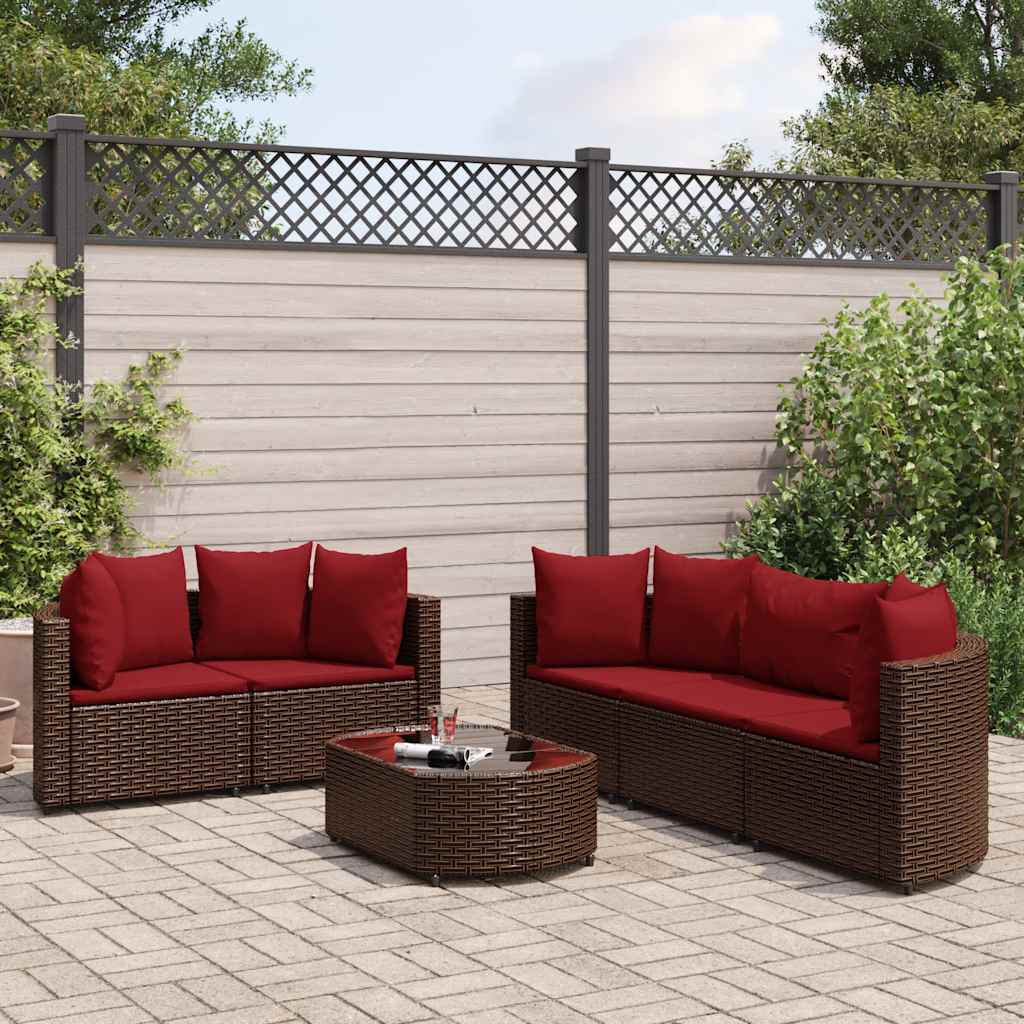 6-Tlg. Garten-Sofagarnitur Mit Kissen Braun Poly Rattan