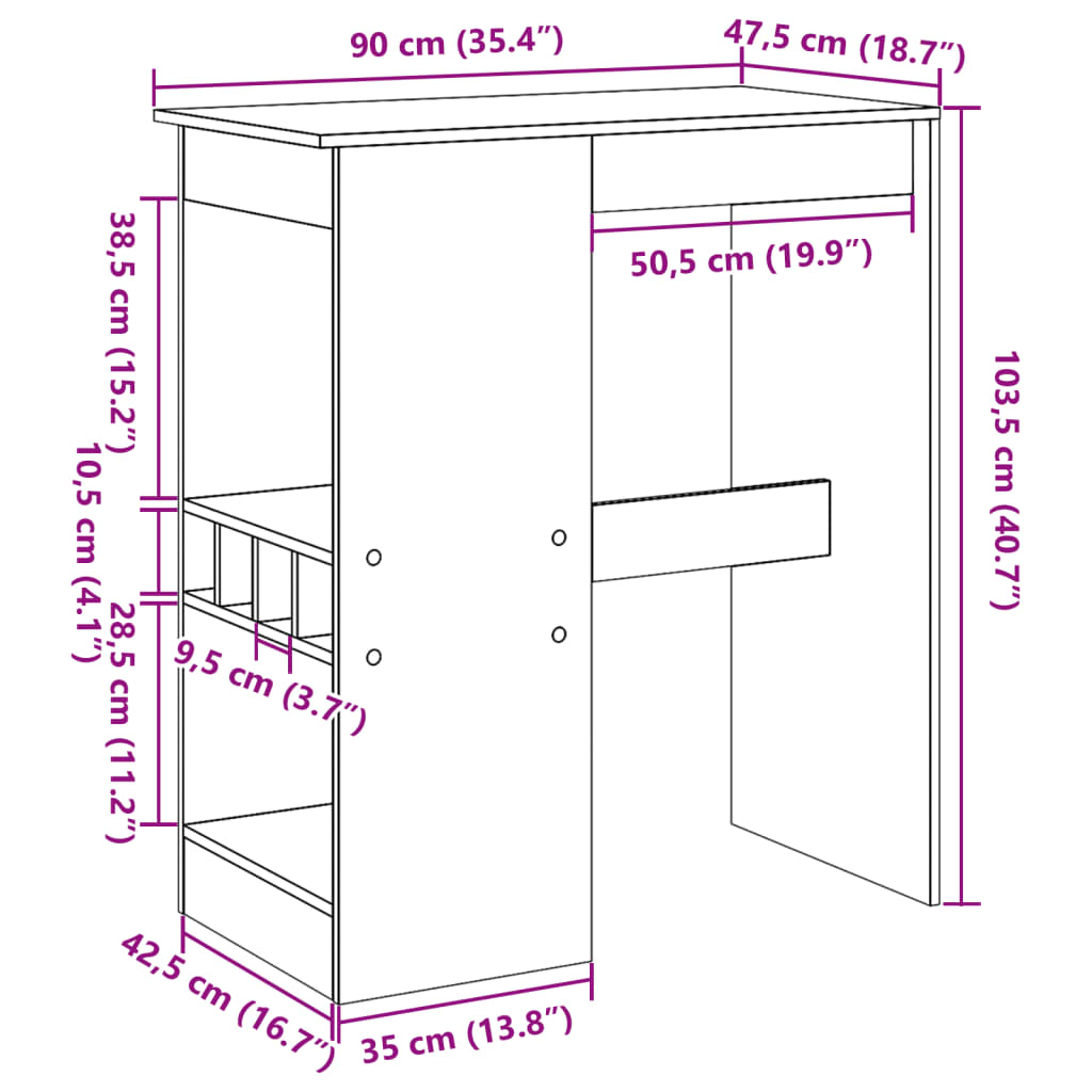 Bartisch Mit Regal -Optik 90X47,5X103,5 Cm Holzwerkstoff