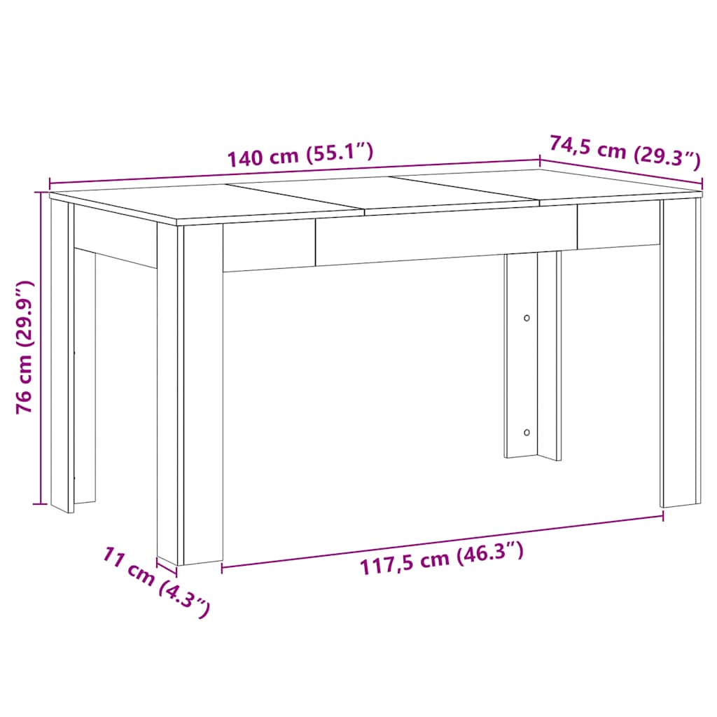Esstisch 140X74,5X76 Cm Holzwerkstoff