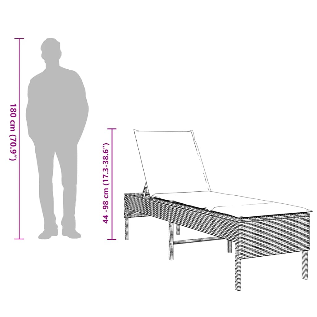 Sonnenliege Mit Auflage 55X200X44 Cm Poly Rattan