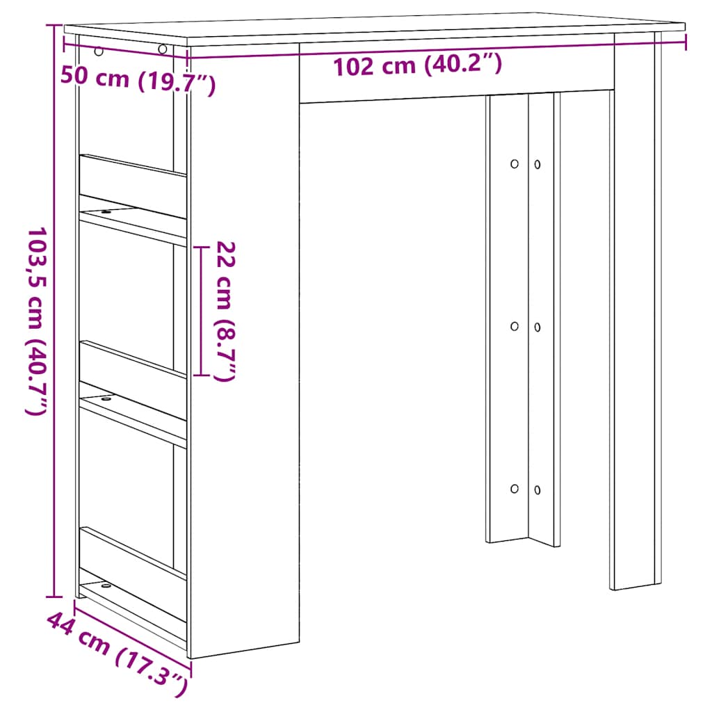 Bartisch Mit Regal Schwarz Eichen-Optik 102X50X103,5 Cm