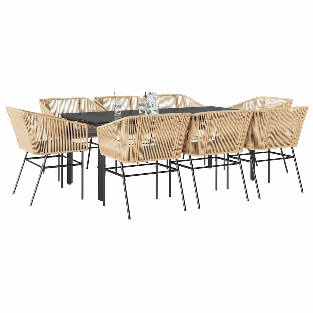 9-Tlg. Garten-Essgruppe Mit Kissen Poly Rattan Glas