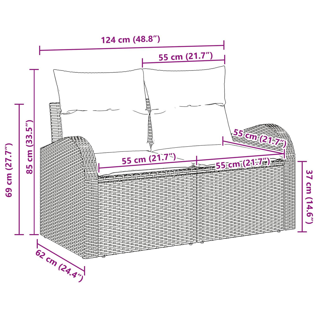 Gartensofa 124 X 62 X 85Cm Poly-Rattan