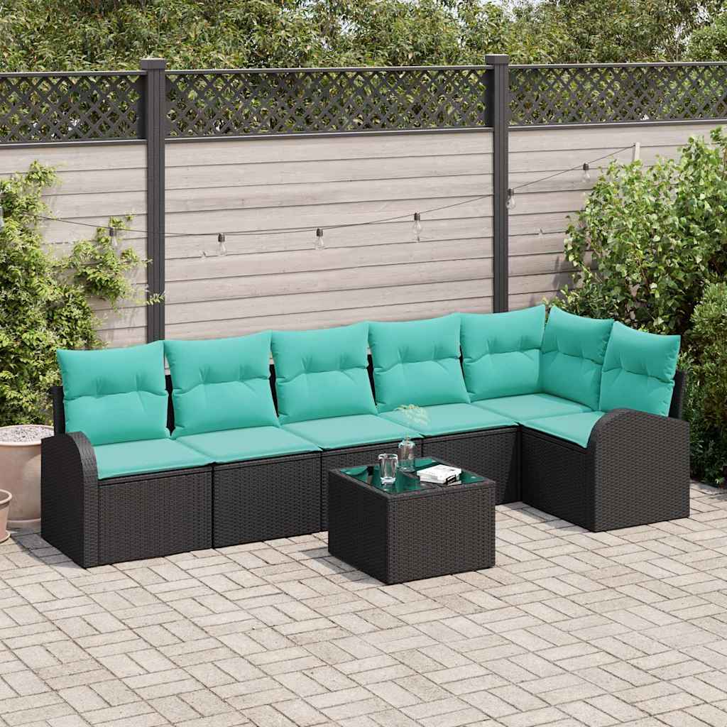 Gartensofa-Set Mit Kissen 7 Pcs Poly-Rattan