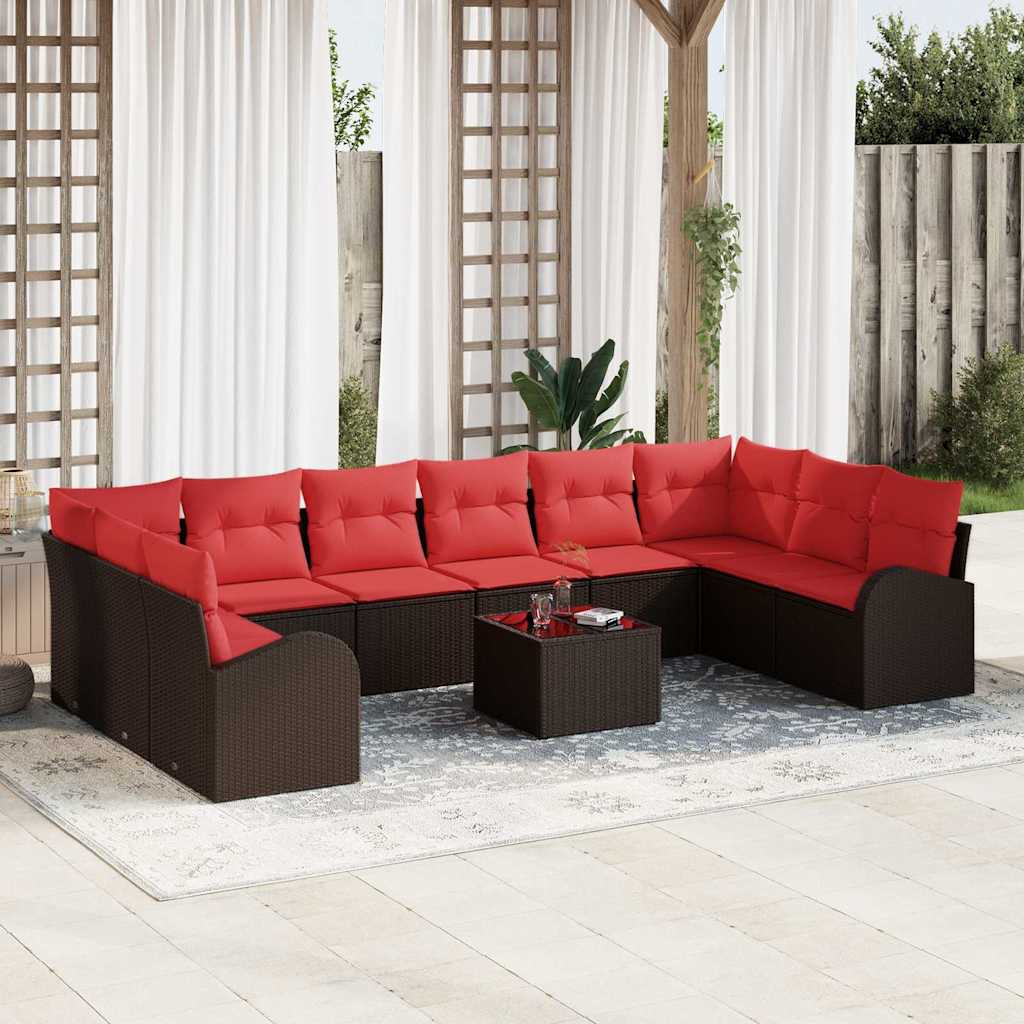 Gartensofa-Set Mit Kissen 11 Pcs Poly-Rattan