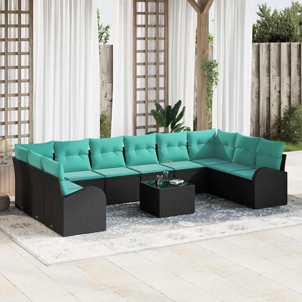 Gartensofa-Set Mit Kissen 11 Pcs Poly-Rattan