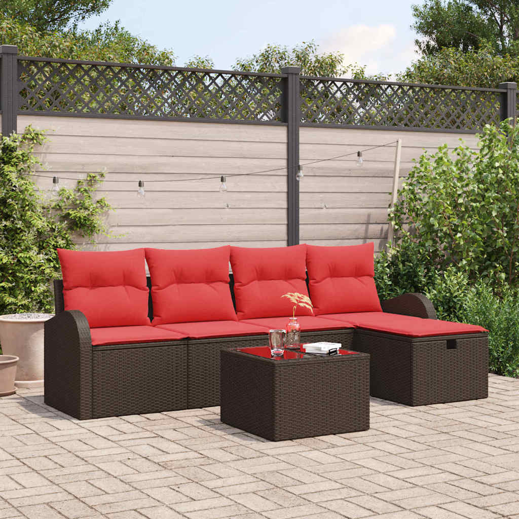Garten-Sofa-Set Mit Kissen 6 Pcs Poly Rattan