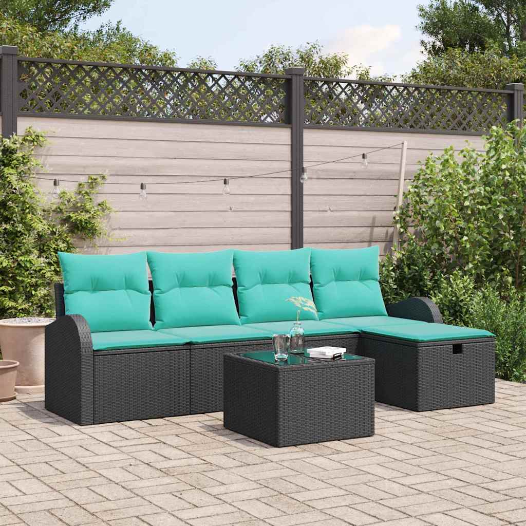 Garten-Sofa-Set Mit Kissen 6 Pcs Poly Rattan