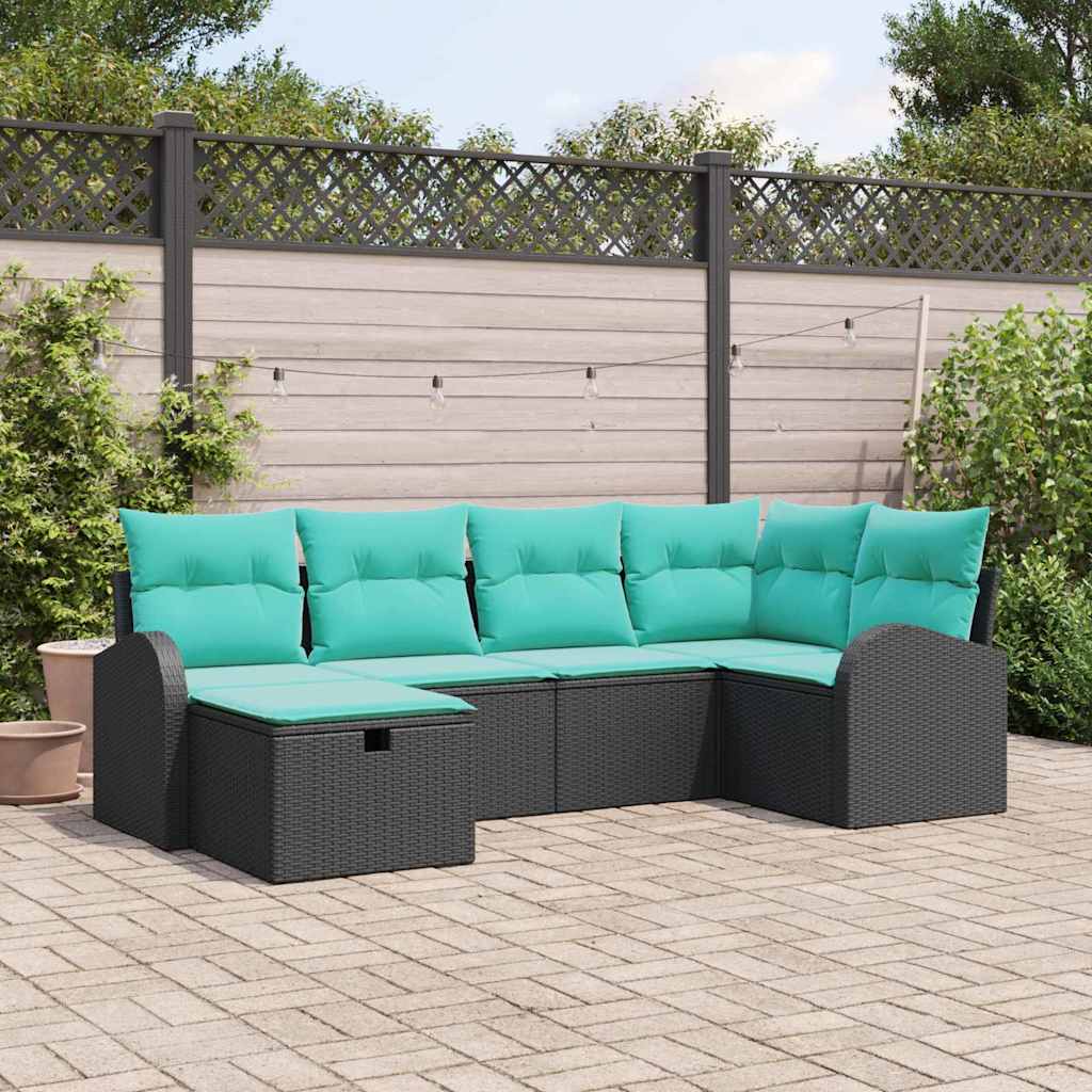Garten-Sofa-Set Mit Kissen 7 Pcs Poly Rattan